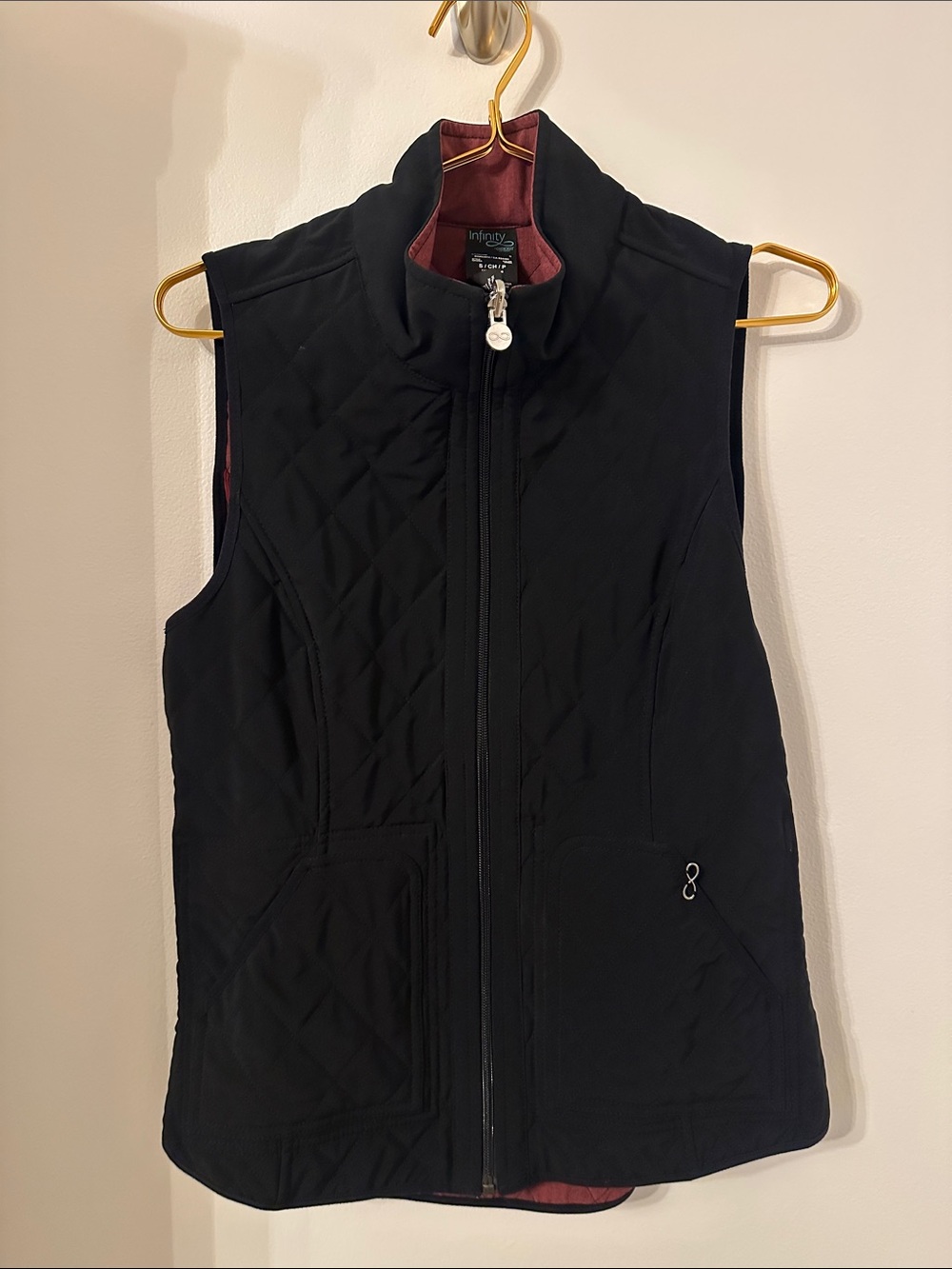 Infinity Cherokee Nurse reversible Black Quilted Vest with Burgundy Lining